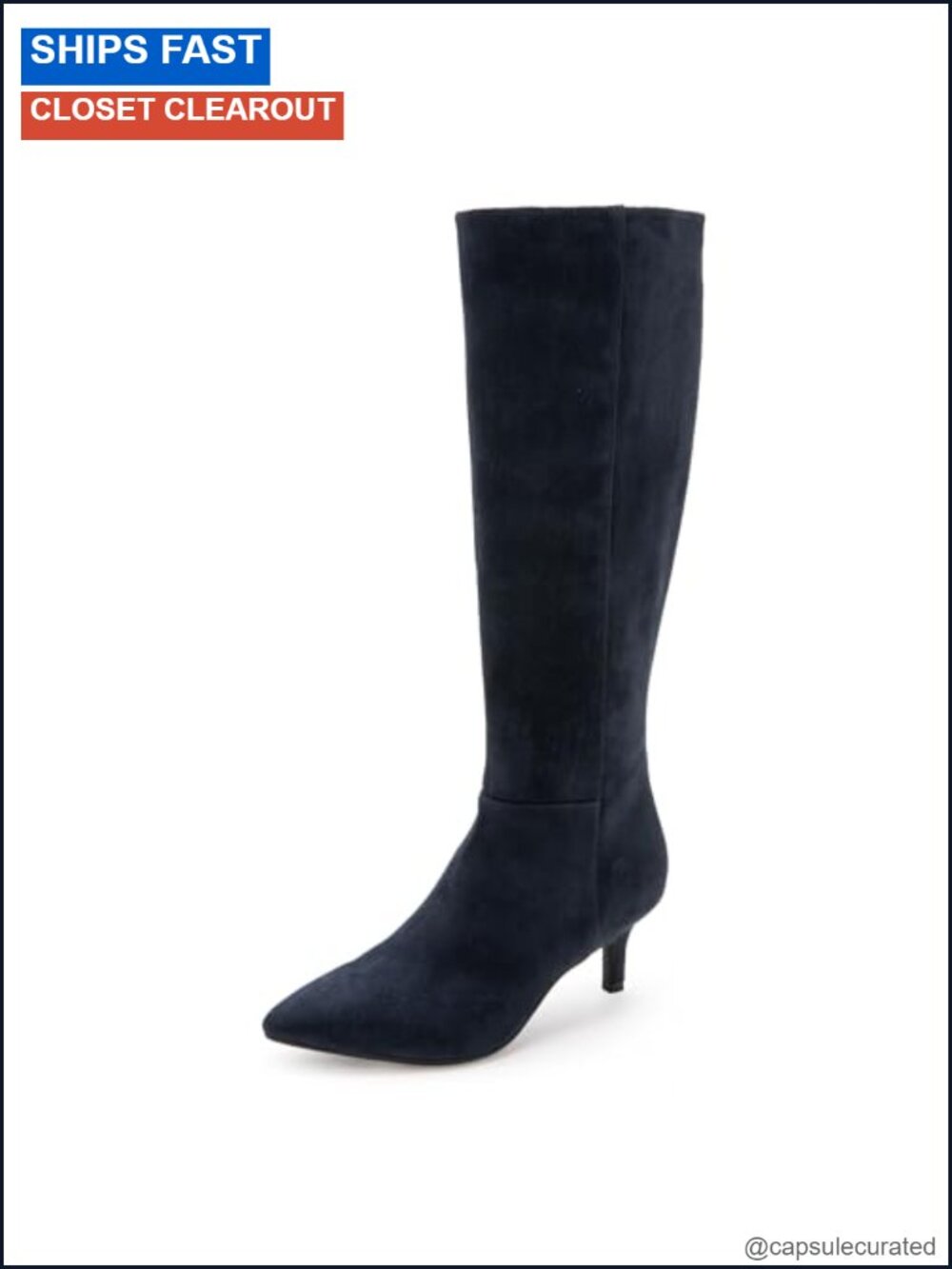 Kitten Heel Knee-High Boots with Pointed Toe and Double Zipper